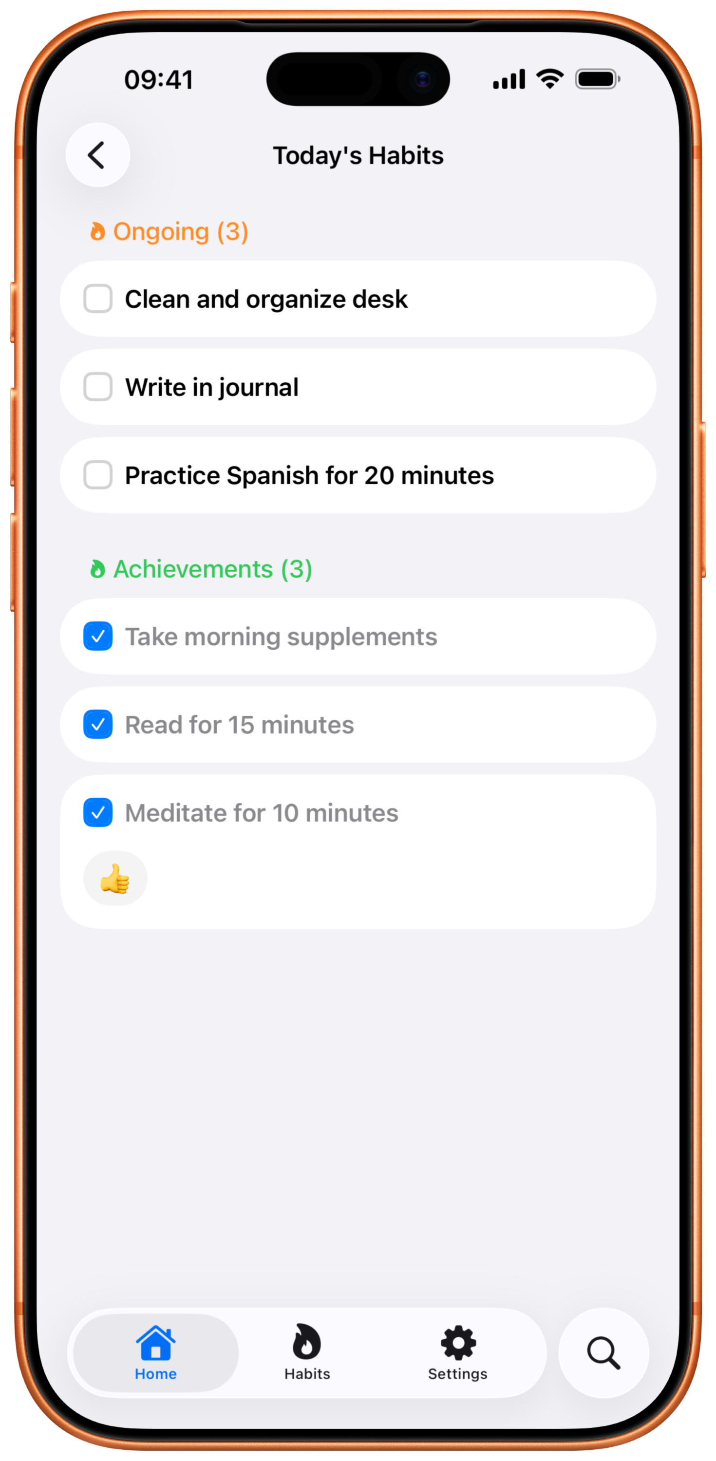 Today's habits list showing automated tasks